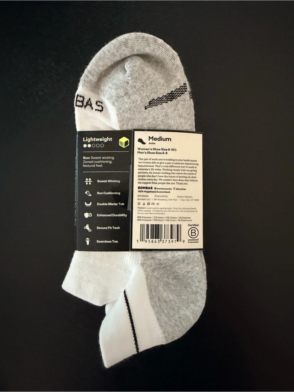 Bombas Women’s Sport Run Low-Cut Socks in White / Light Gray - 5-Pack
